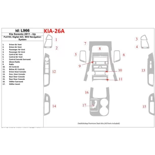 KIA Sorento 2011-UP Full Set, Without NAVI system Interior BD Dash Trim Kit 2