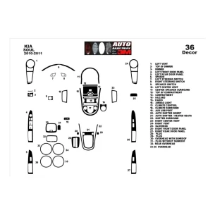 Kia Soul 2010-2011 3D Interior Dashboard Trim Kit Dash Trim Dekor 36-Parts 2
