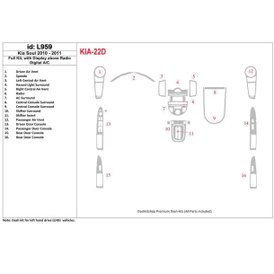KIA Soul 2010-UP Full Set, With Display above Radio, Automatic AC Interior BD Dash Trim Kit