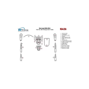 KIA Soul 2010-UP Full Set, With Storage above Radio Interior BD Dash Trim Kit 2