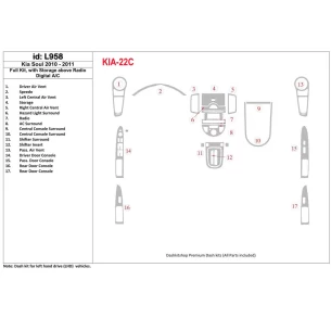 KIA Soul 2010-UP Full Set, With Storage above Radio, Automatic AC Interior BD Dash Trim Kit