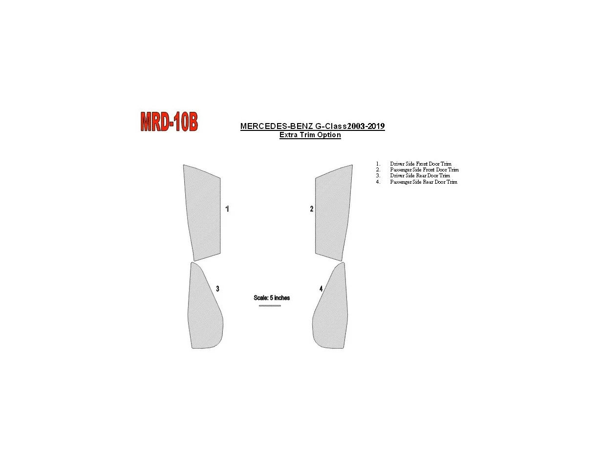 Mercedes Benz G Class 2002-UP Extra Doors Pieces, OEM Compliance, 4 Parts set Interior BD Dash Trim Kit - 1 - Interior Dash Trim