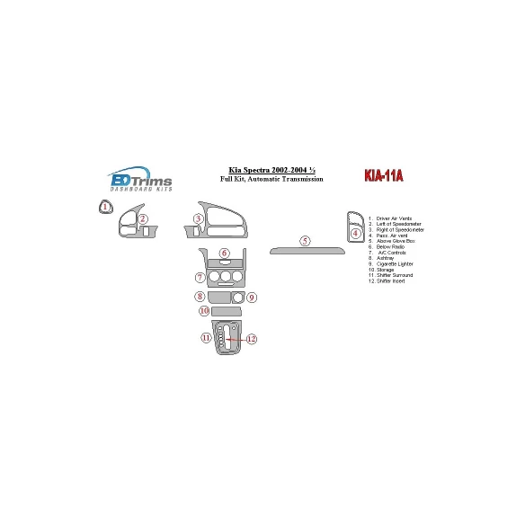 Kia Spectra 2002-2004 Full Set, Automatic Gear Interior BD Dash Trim Kit