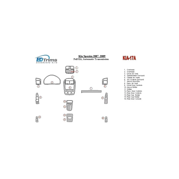 KIA Spectra 2007-UP Full Set, Automatic Gear Interior BD Dash Trim Kit