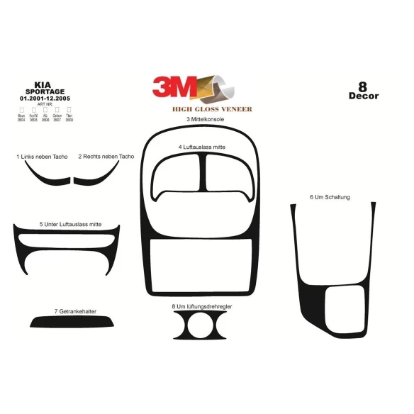 Kia Sportage 01.01-12.05 3D Interior Dashboard Trim Kit Dash Trim Dekor 8-Parts