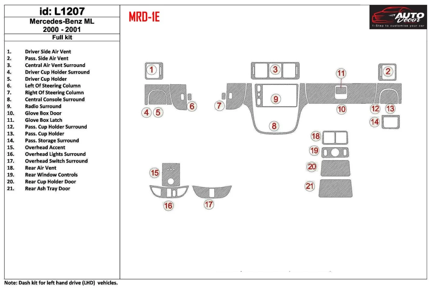 Mercedes Benz M Class 2000-2001 Doors Kit Interior BD Dash Trim Kit - 1 - Interior Dash Trim Kit