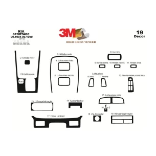 Kia Sportage 09.94-09.99 3D Interior Dashboard Trim Kit Dash Trim Dekor 19-Parts