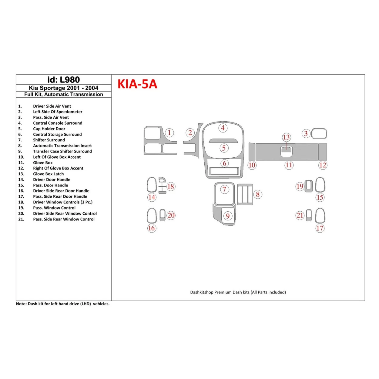 Kia Sportage 2001-2005 Full Set Interior BD Dash Trim Kit