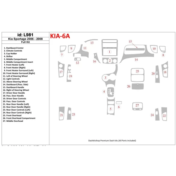 Kia Sportage 2006-2008 Full Set Interior BD Dash Trim Kit