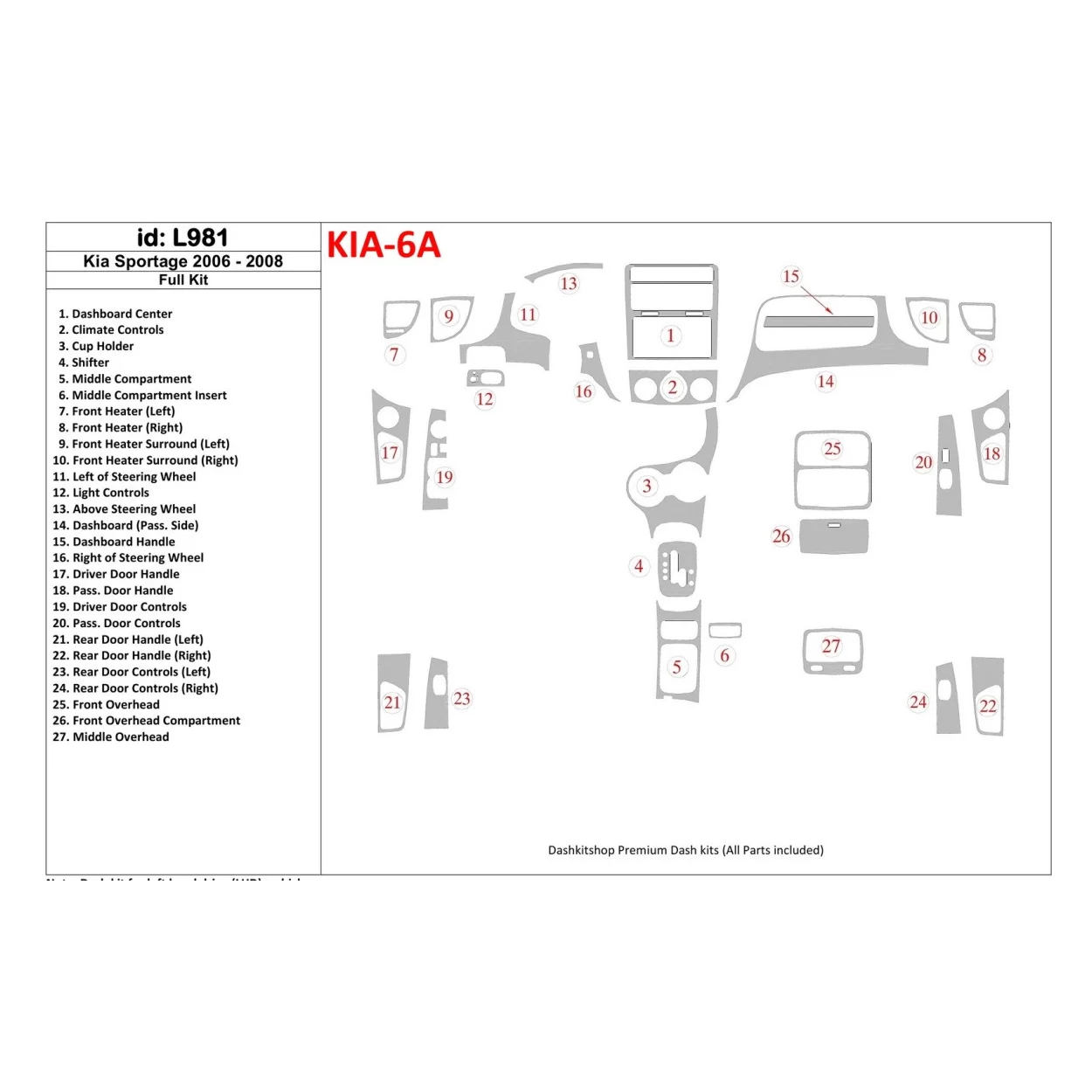 Kia Sportage 2006-2008 Full Set Interior BD Dash Trim Kit