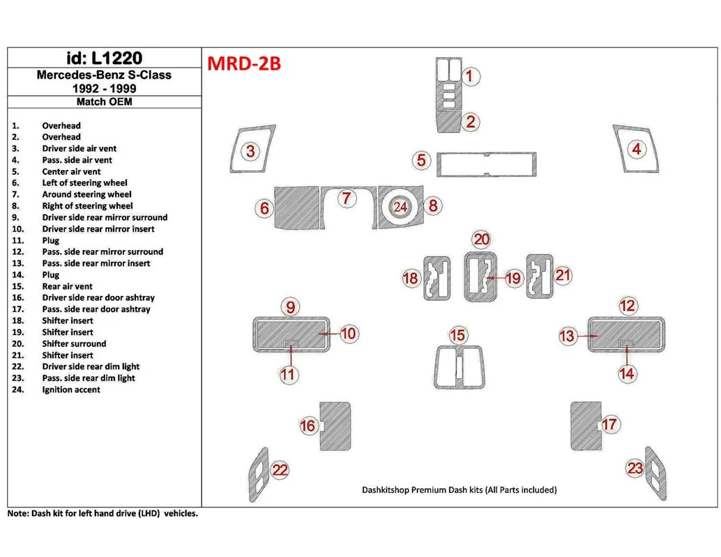 Mercedes Benz S Class 1992-1999 Full Set, OEM Compliance Interior BD Dash Trim Kit - 1 - Interior Dash Trim Kit