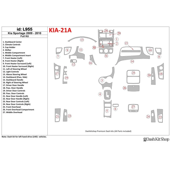 KIA Sportage 2009-2010 Full Set Interior BD Dash Trim Kit