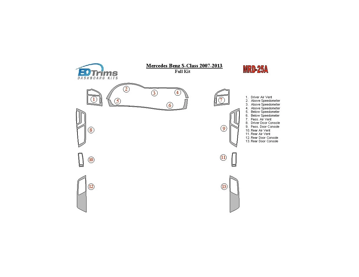 Mercedes Benz S Class 2007-UP Full Set, OEM Compliance Interior BD Dash Trim Kit - 1 - Interior Dash Trim Kit