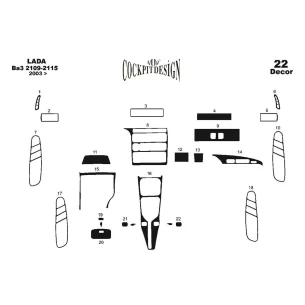 Lada 2115 06.2003 3D Interior Dashboard Trim Kit Dash Trim Dekor 22-Parts