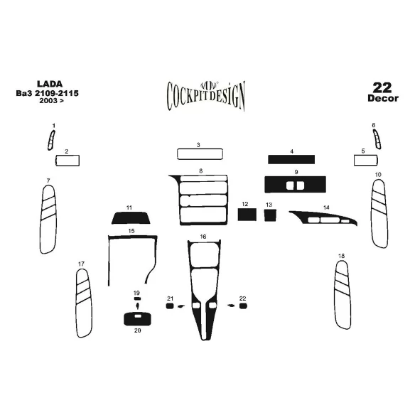 Lada 2115 06.2003 3D Interior Dashboard Trim Kit Dash Trim Dekor 22-Parts