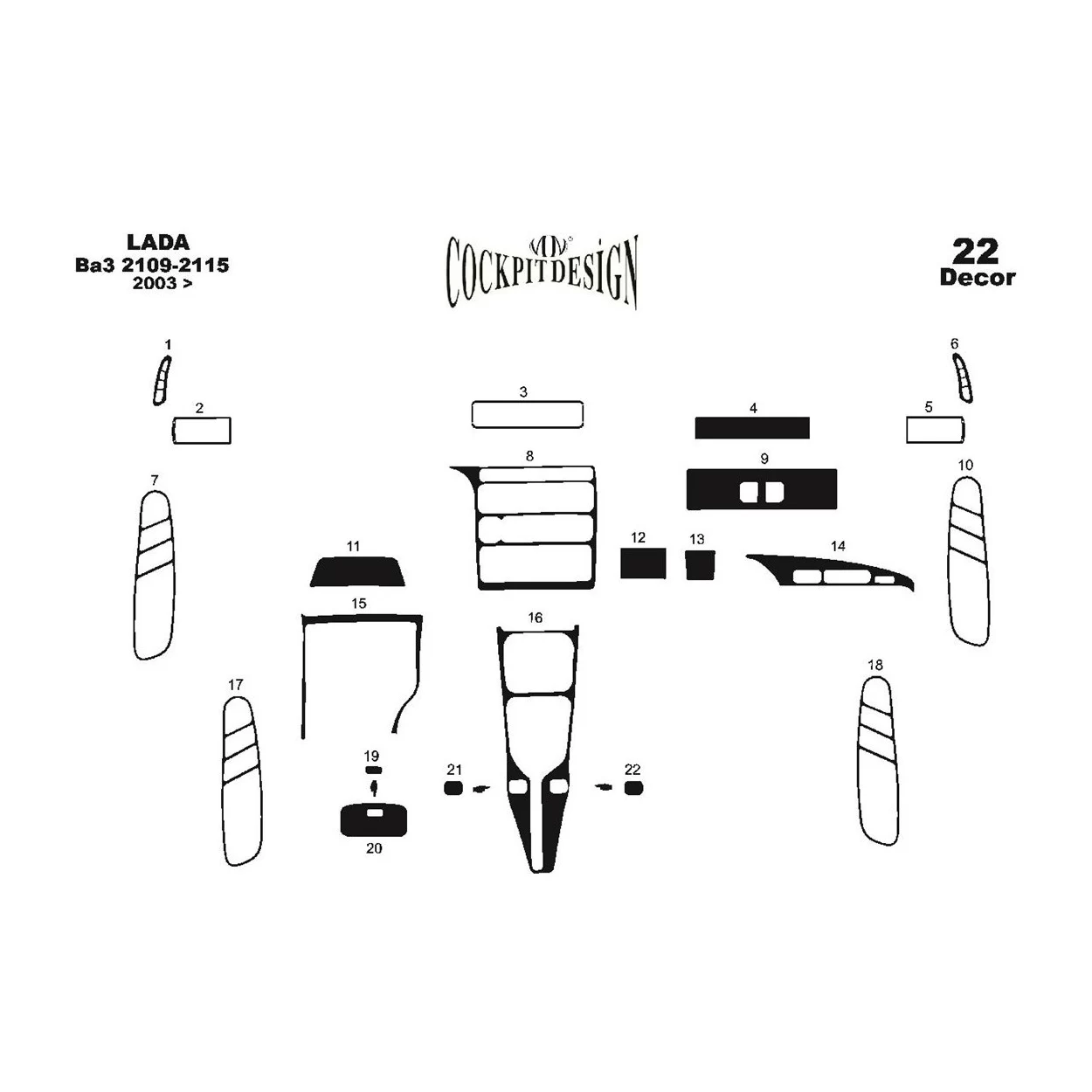 Lada 2115 06.2003 3D Interior Dashboard Trim Kit Dash Trim Dekor 22-Parts