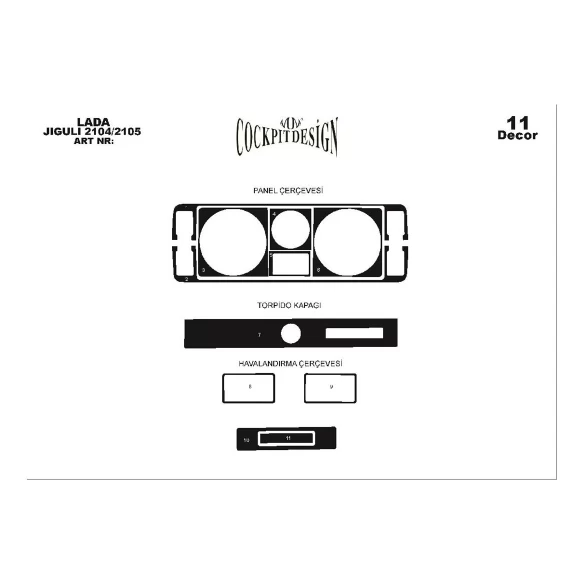 Lada Jiguli 2104-2105 1980 3D Interior Dashboard Trim Kit Dash Trim Dekor 11-Parts
