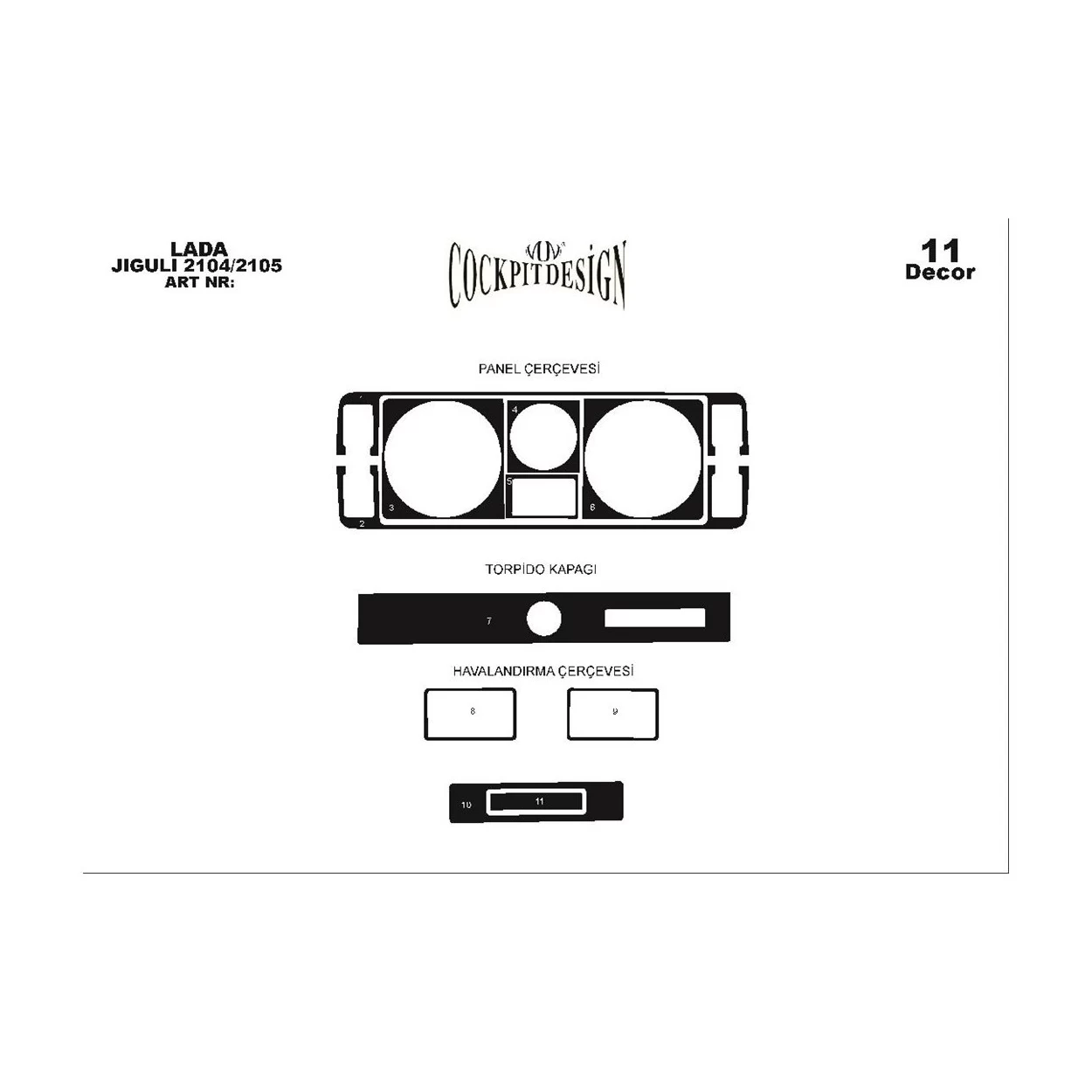 Lada Jiguli 2104-2105 1980 3D Interior Dashboard Trim Kit Dash Trim Dekor 11-Parts