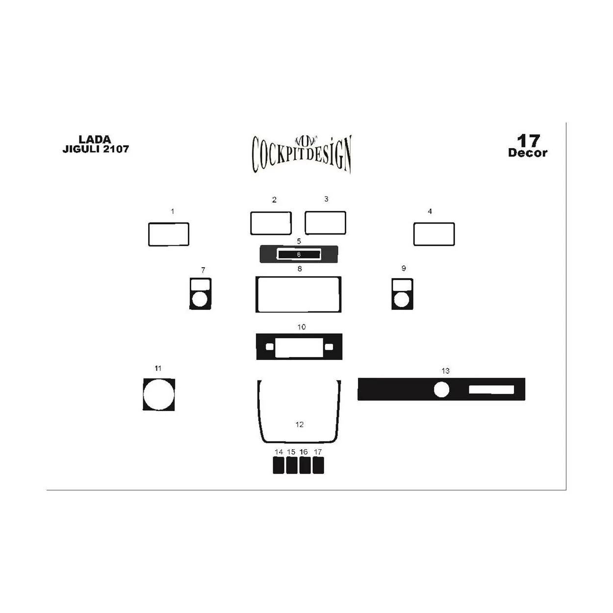 Lada Jiguli 2107 1980 3D Interior Dashboard Trim Kit Dash Trim Dekor 17-Parts