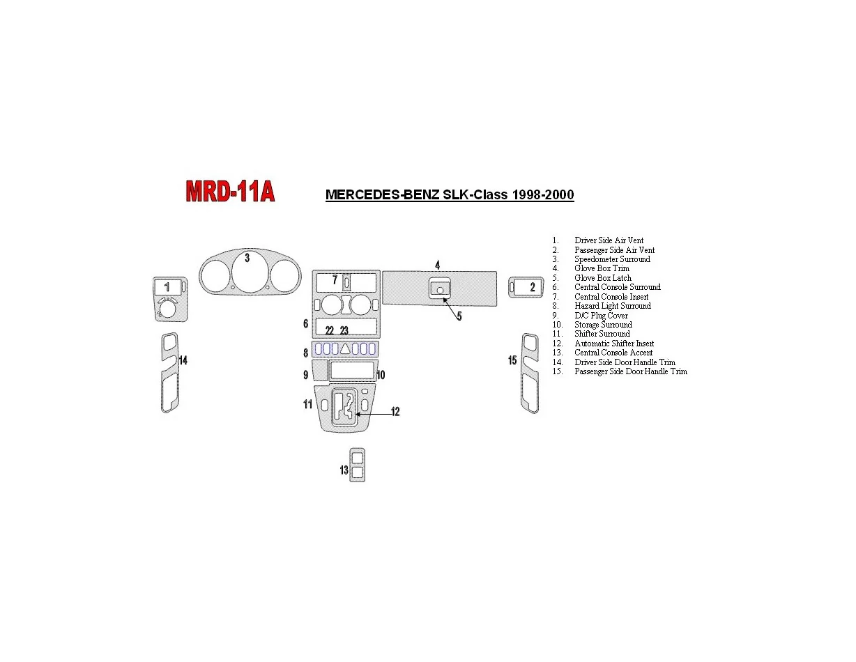 Mercedes Benz SLK 1998-2000 Full Set, OEM Compliance Interior BD Dash Trim Kit - 1 - Interior Dash Trim Kit