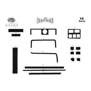 Lada Samara 07.99-12.02 3D Interior Dashboard Trim Kit Dash Trim Dekor 16-Parts
