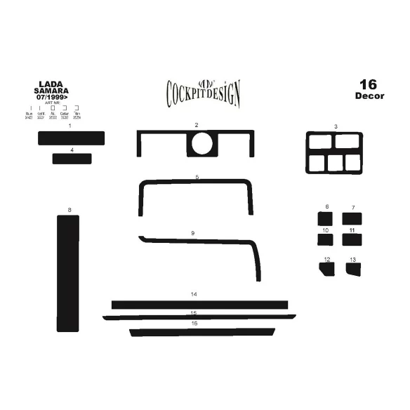 Lada Samara 07.99-12.02 3D Interior Dashboard Trim Kit Dash Trim Dekor 16-Parts