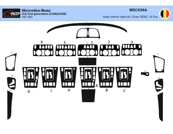 Mercedes Benz W208 CLK-Cabrio 1997–2003 3D Interior Dashboard Trim Kit Dash Trim Dekor 19-Parts - 1 - Interior Dash Trim Kit