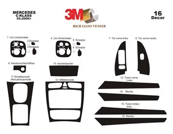Mercedes C-Class W203 05.00-12.06 3D Interior Dashboard Trim Kit Dash Trim Dekor 16-Parts