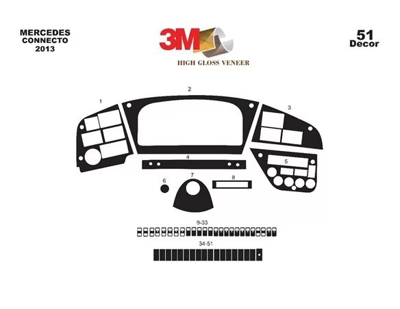 Mercedes Connecto 01.2013 3D Interior Dashboard Trim Kit Dash Trim Dekor 52-Parts
