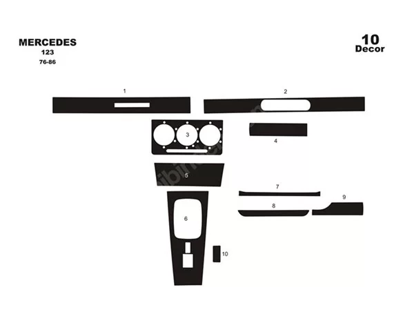 Mercedes E-Class W123 01.76-01.86 3D Interior Dashboard Trim Kit Dash Trim Dekor 10-Parts - 1 - Interior Dash Trim Kit