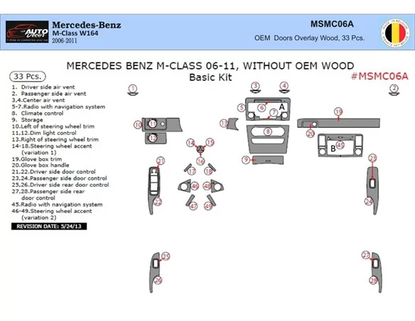Mercedes ML-Class W164 2006-2011 3D Interior Dashboard Trim Kit Dash Trim Dekor 33-Parts - 1 - Interior Dash Trim Kit