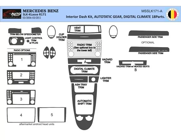 Mercedes SLK (R171) 2004-2010 3D Interior Dashboard Trim Kit Dash Trim Dekor 18-Parts - 1 - Interior Dash Trim Kit
