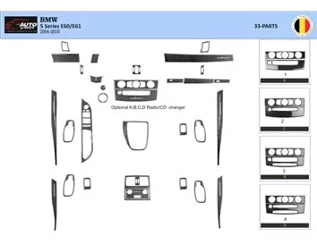 BMW 5 Series E60/E61 2004–2010 3D Interior Dashboard Trim Kit Dash Trim Dekor 33-Parts - 1 - Interior Dash Trim Kit
