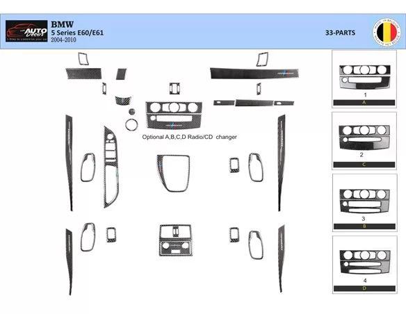 BMW 5 Series E60/E61 2004–2010 3D Interior Dashboard Trim Kit Dash Trim Dekor 33-Parts - 1 - Interior Dash Trim Kit