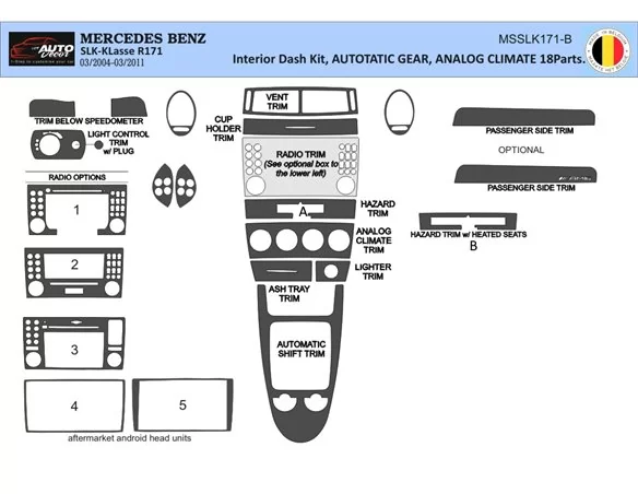 Mercedes SLK (R171) 2004-2010 3D Interior Dashboard Trim Kit Dash Trim Dekor 18-Parts - 1 - Interior Dash Trim Kit