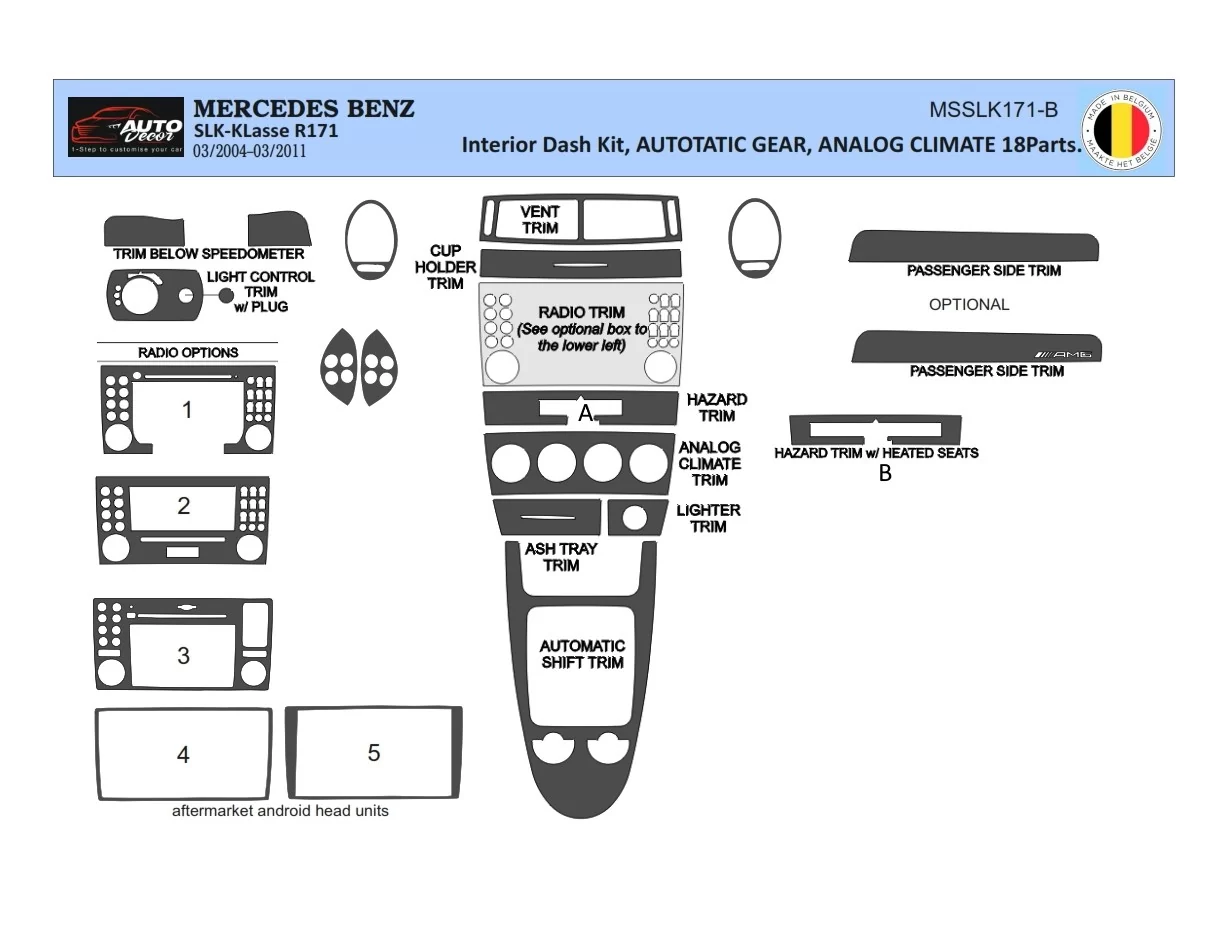 Mercedes SLK (R171) 2004-2010 3D Interior Dashboard Trim Kit Dash Trim Dekor 18-Parts - 1 - Interior Dash Trim Kit