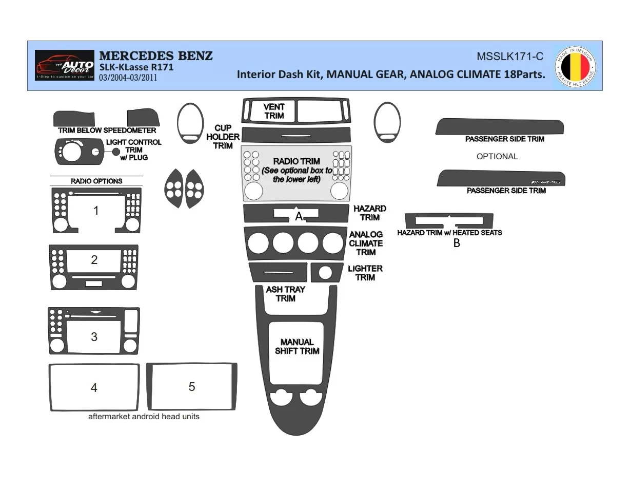 Mercedes SLK (R171) 2004-2010 3D Interior Dashboard Trim Kit Dash Trim Dekor 18-Parts - 1 - Interior Dash Trim Kit