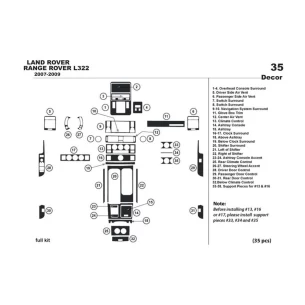 Land Rover Range Rover L322 2007-2009 3D Interior Dashboard Trim Kit Dash Trim Dekor 35-Parts 2