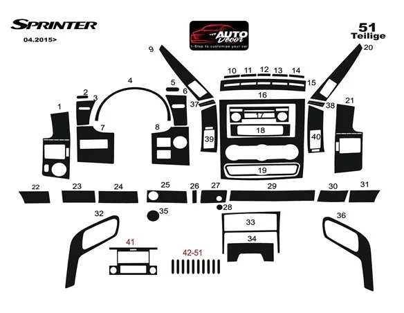 Mercedes Sprinter W906 04.2015 3D Interior Dashboard Trim Kit Dash Trim Dekor 51-Parts