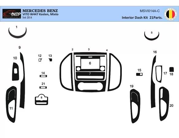 Mercedes Vito W447 01.2015 3D Interior Dashboard Trim Kit Dash Trim Dekor 21-Parts - 1 - Interior Dash Trim Kit