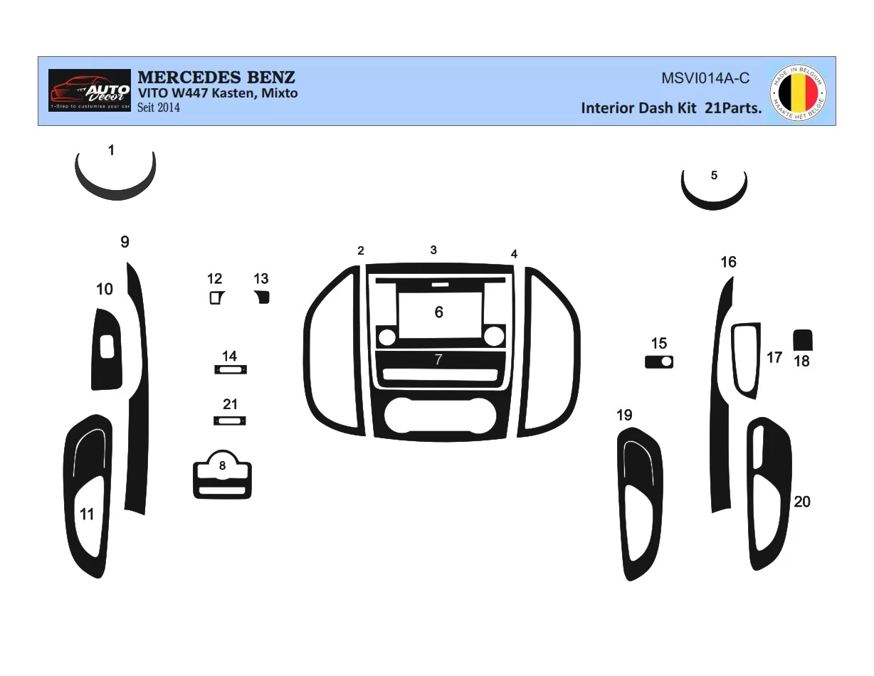 Mercedes Vito W447 01.2015 3D Interior Dashboard Trim Kit Dash Trim Dekor 21-Parts - 1 - Interior Dash Trim Kit