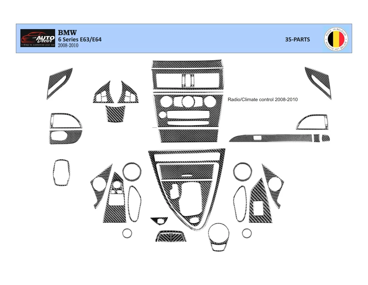 BMW 6-Series E 63 2008-2010 3D Interior Dashboard Trim Kit Dash Trim Dekor 34-Parts - 1 - Interior Dash Trim Kit