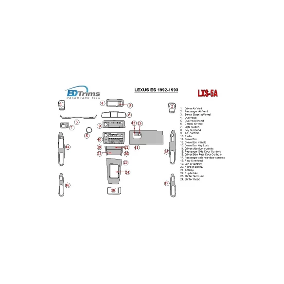 Lexus ES 1992-1993 Full Set, OEM Compliance Interior BD Dash Trim Kit