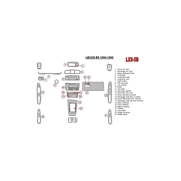 Lexus ES 1994-1996 Full Set, OEM Compliance Interior BD Dash Trim Kit