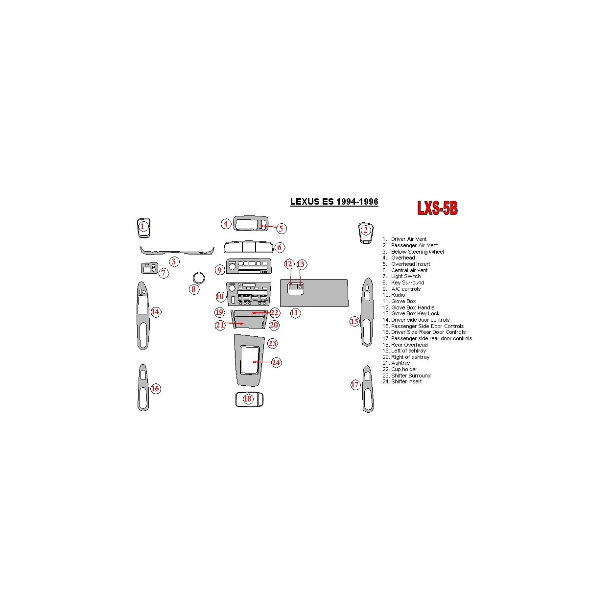 Lexus ES 1994-1996 Full Set, OEM Compliance Interior BD Dash Trim Kit