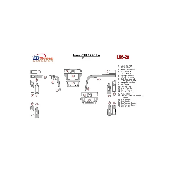 Lexus ES 2002-2006 Full Set Interior BD Dash Trim Kit