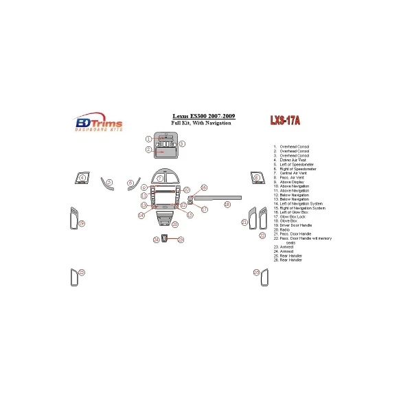 Lexus ES 2007-UP Full Set, With NAVI Interior BD Dash Trim Kit