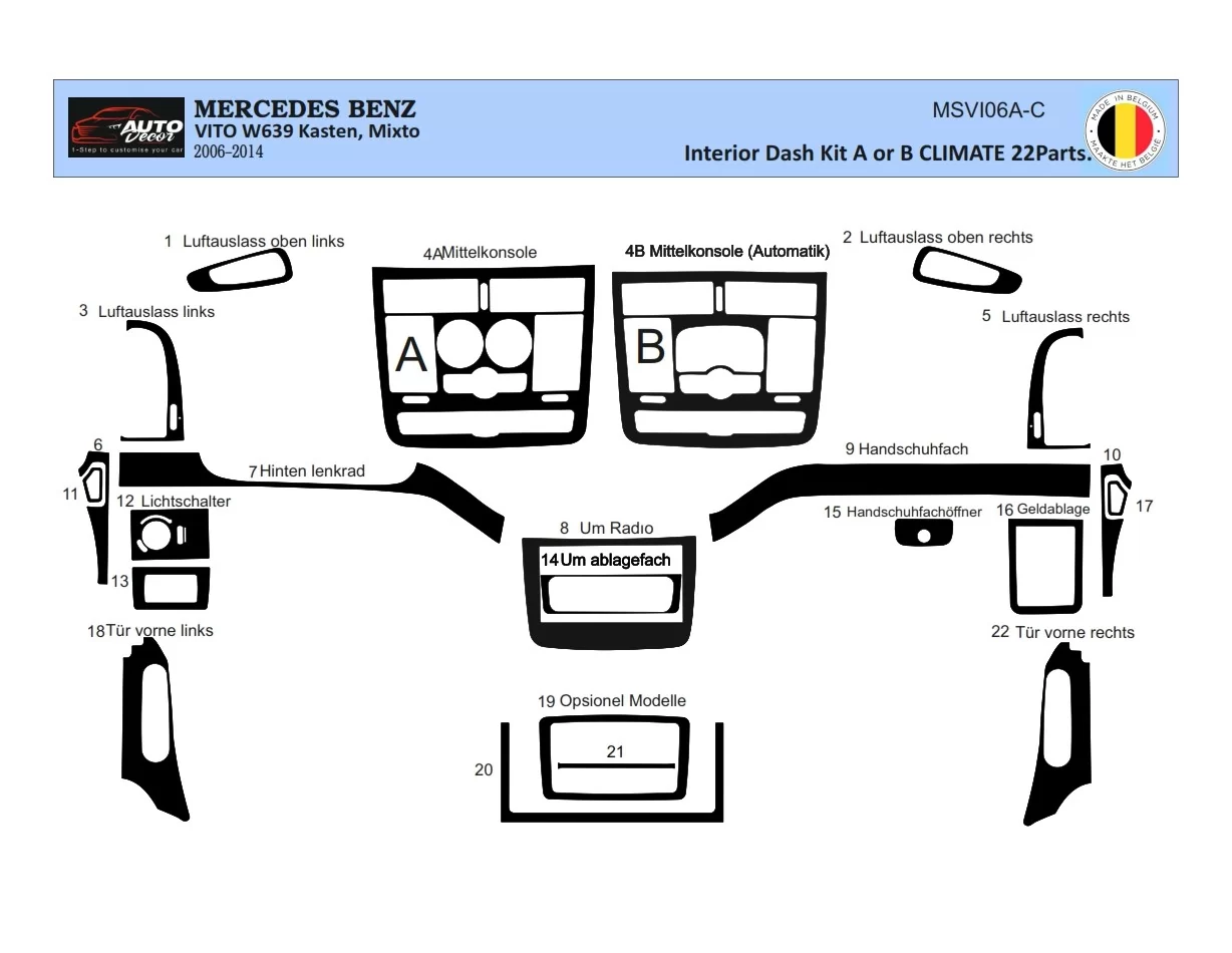 Mercedes Vito W639 01.2006 3D Interior Dashboard Trim Kit Dash Trim Dekor 22-Parts - 1 - Interior Dash Trim Kit