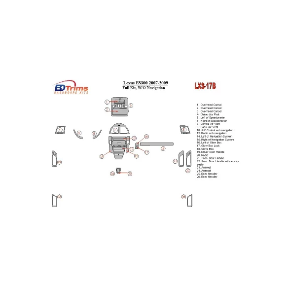 Lexus ES 2007-UP Full Set, Without NAVI Interior BD Dash Trim Kit