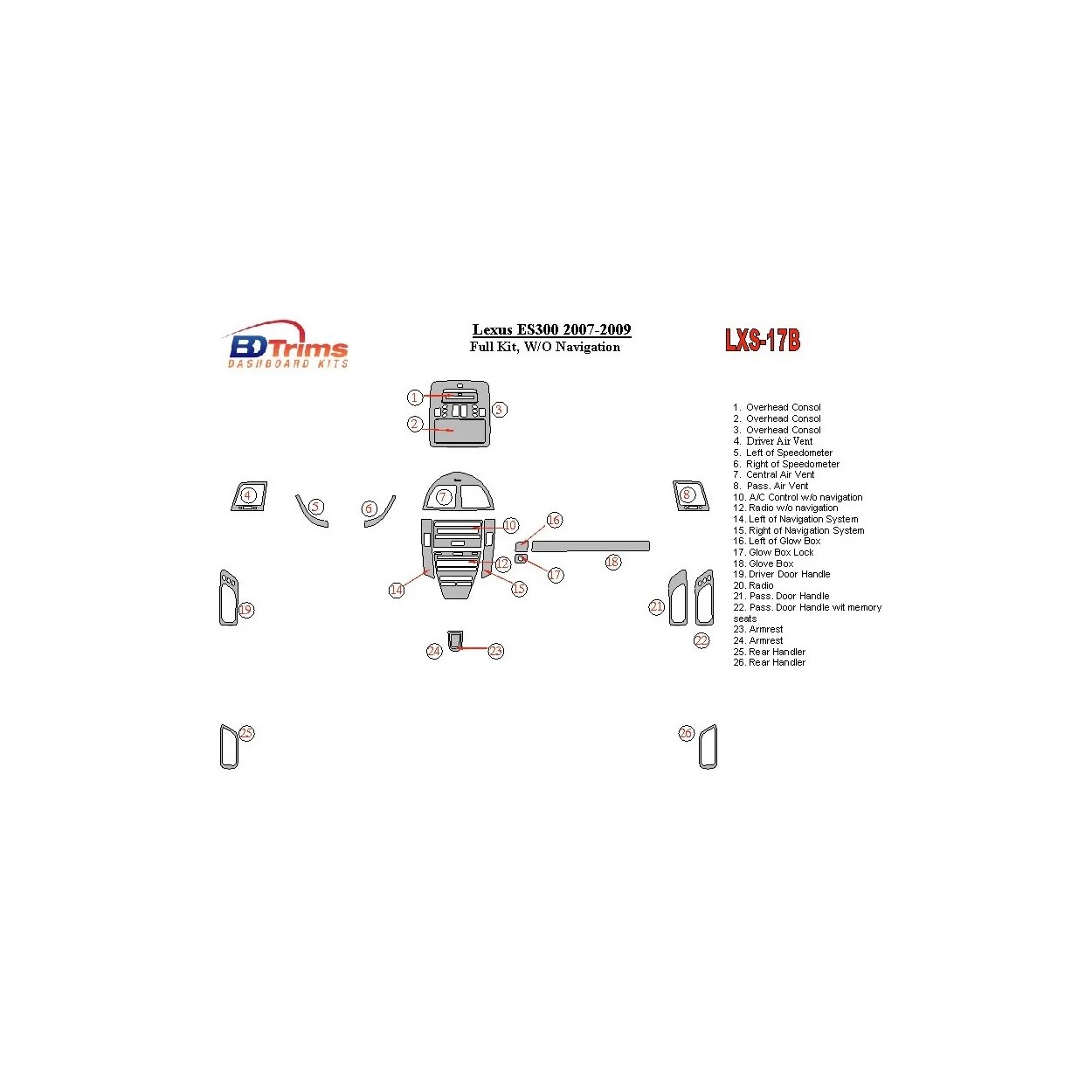 Lexus ES 2007-UP Full Set, Without NAVI Interior BD Dash Trim Kit